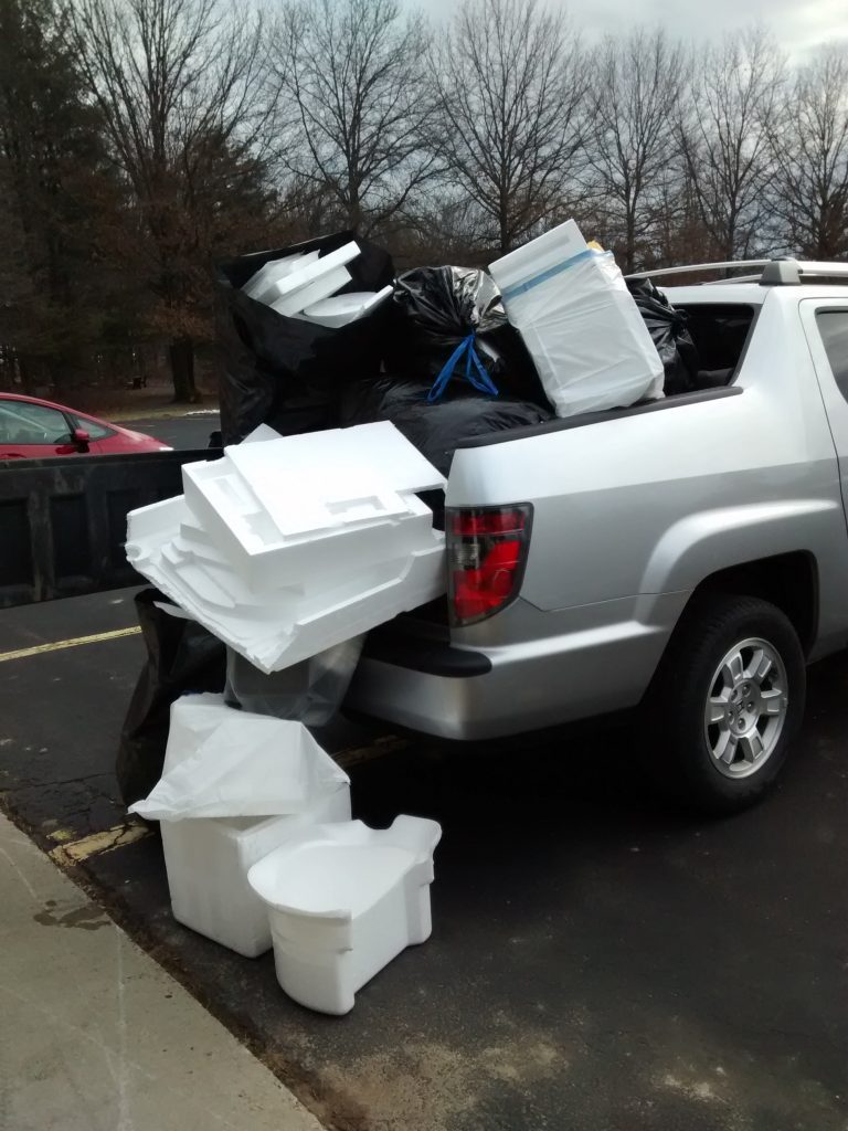 Pickup truck loaded with styrofoam