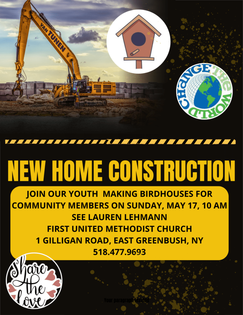 Join our youth making birdhouses for community members on Sunday, May 17, 10 AM