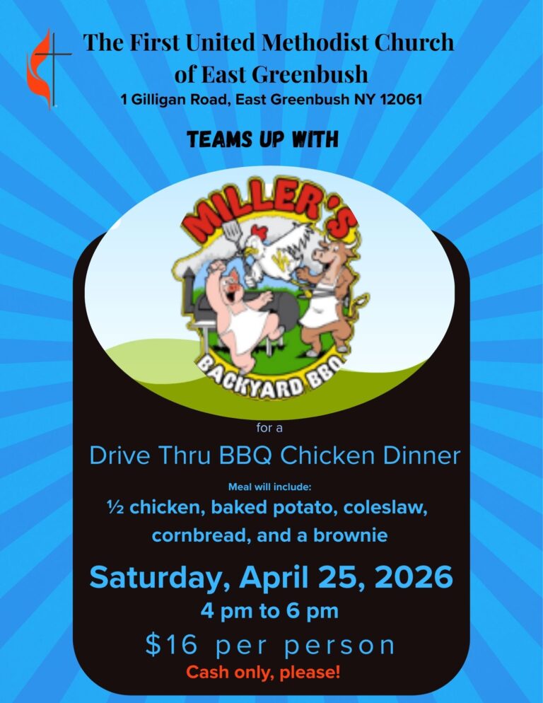 Drive-thru Chicken BBQ April 25, 4-6 PM Dinners $16 - cash only